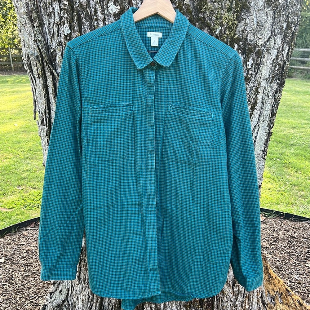 L.L. Bean Gingham Print Flannel Button Down Shirt